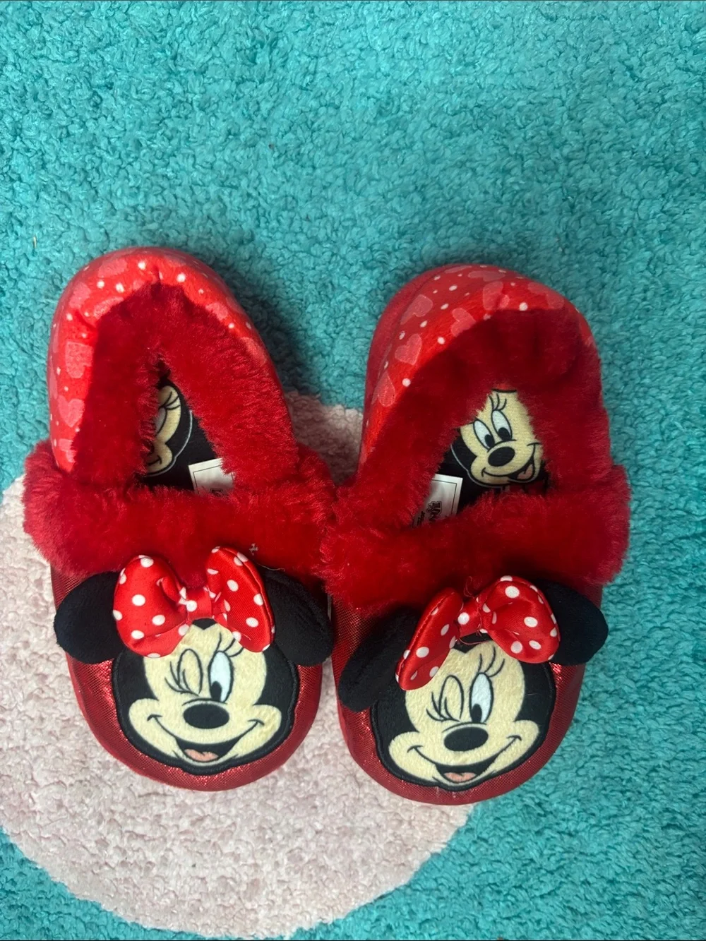 Disney Minnie Mouse Red & Black Kids Slippers with Polka-Dot Bow